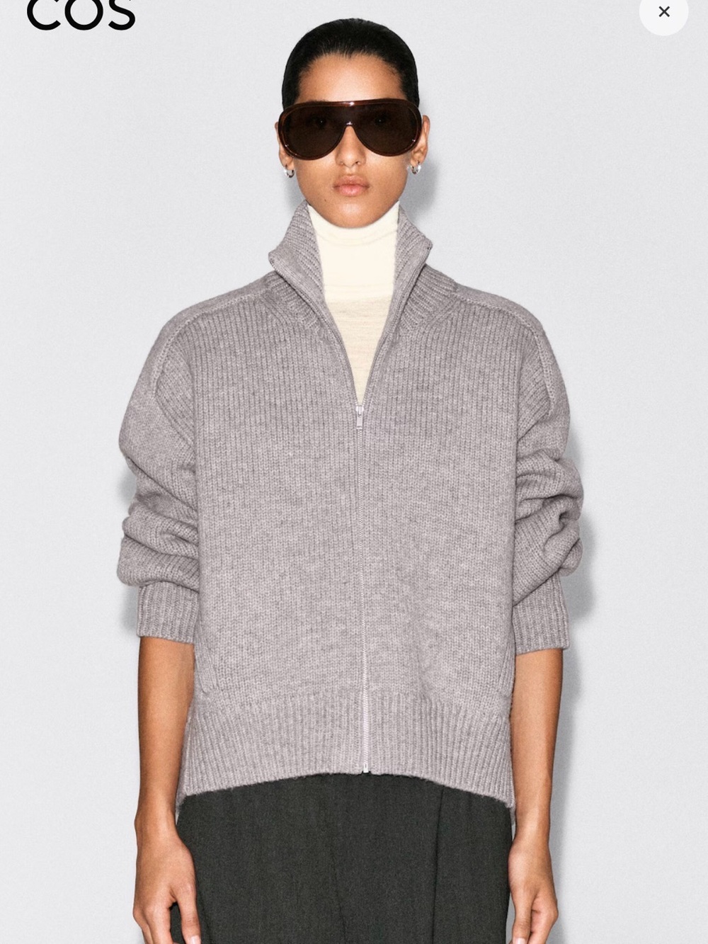 COS ROUNDED WOOL MOCK-NECK ZIP-UP JACKET LARGE